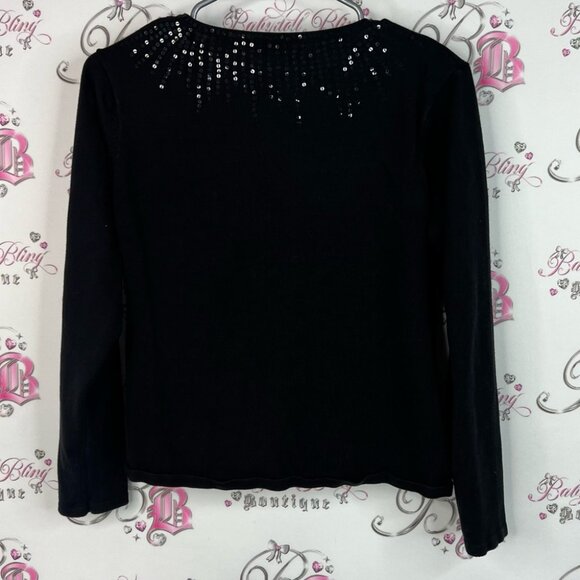 Kasper Knits sweater sparkly embroidered sequins Black Top with Silver Sequins - Picture 2 of 9
